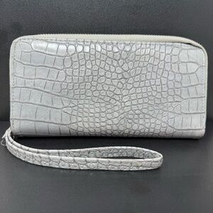 Gray Textured Crocodile Embossed Wristlet Wallet